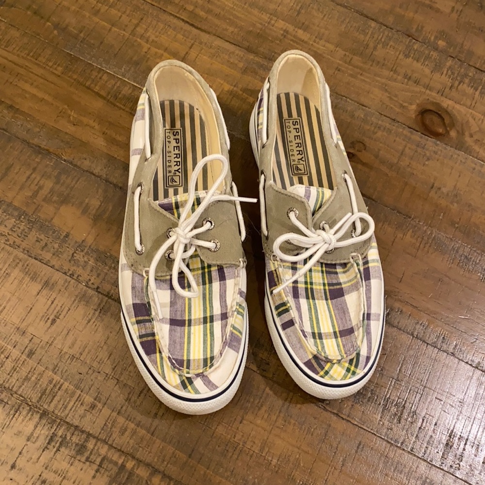 SPERRY TOP-SIDER Women’s Purple/yellow Plaid Canvas Boat Shoes